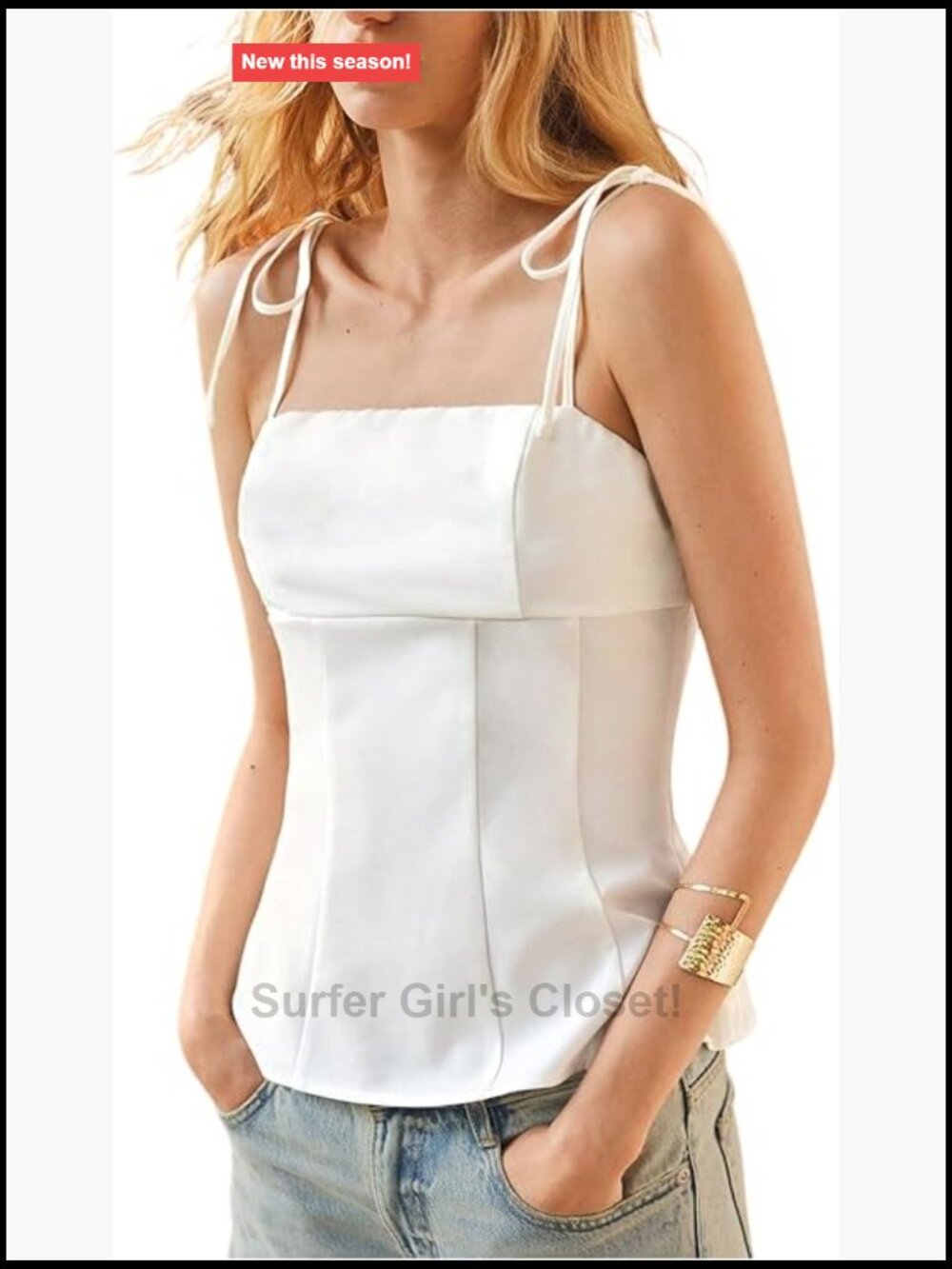 Women's Square Neck Babydoll Tie Shoulder Sleeveless Summer Camisole Top